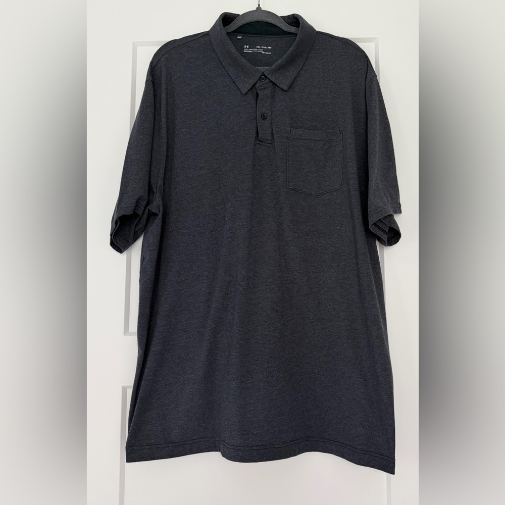 Under Armour‎ Men’s Dark Gray Loose, Soft Casual Polo Shirt with Pocket, 3XL